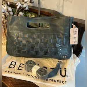 NWT Bed Stu Orchid XL Leather Satchel Handbag Crossbody Bag Dark Teal DD $325